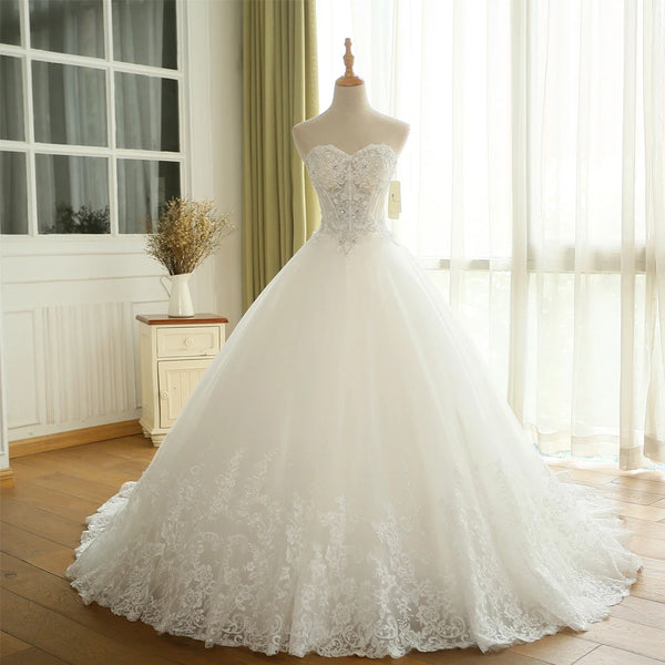 BEPEITHY Customized Sexy Sheer Lace Crystal Ball Gown Wedding Dress Vintage Princess Bridal Dresses