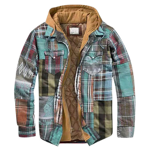 Men's Casual Plaid Hooded Zipper Jacket - Cozy Winter Outerwear for Stylish Adventures