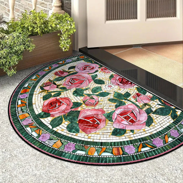Colorful Floral Entrance Doormat for Spring Garden Decorations and Outdoor Carpet