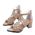 Rhinestone Faux Leather Hollow Out Thick Heel Sandals