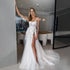 Customized V-Neck A-Line Wedding Dresses With Side Split Lace Appliques Beach Bride Gown