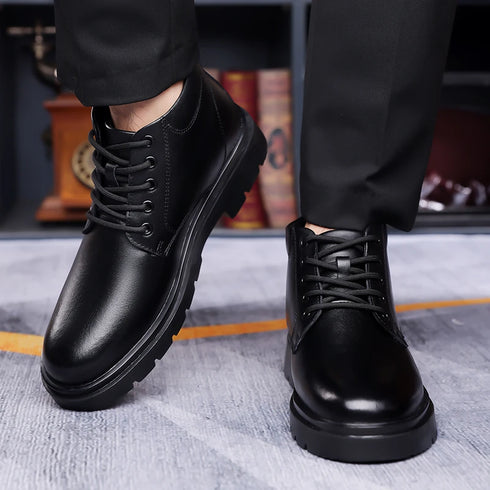 Handmade Mens Ankle Boots Casual Leather Shoes for Winter Outdoor Use