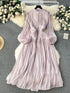 French Luxury Folds Wedding Formal Occasion Dress Women Stand Puff Sleeve Pleated Holiday Chic Robe