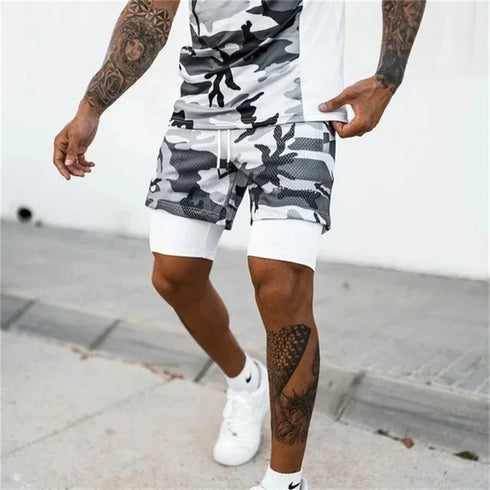 Summer Mesh Sports Shorts Men 2 In 1 Jogging Running Gym Fitness