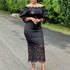 Trend Fashion Lace Midi Dress Women Off-Neck Bodycon Style