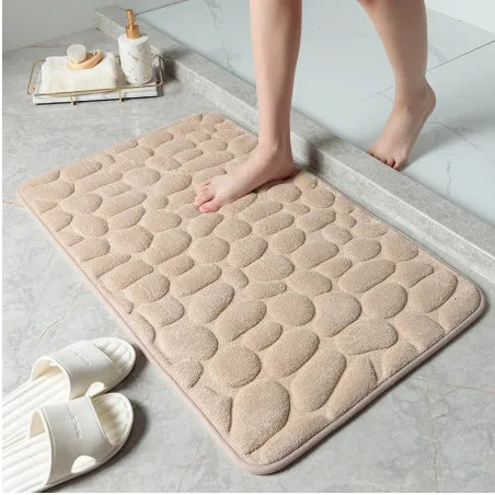 Cobblestone Embossed Memory Foam Bathroom Mat Non-Slip Carpet for Shower Room