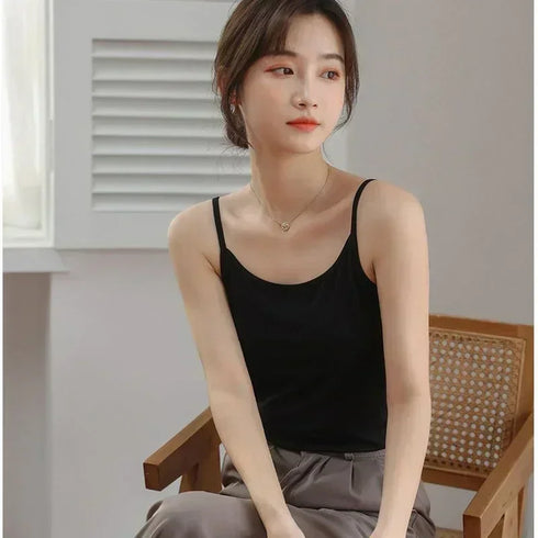 Stylish Women's Solid Color Sleeveless Sling Camisoles & Crop Tops - Slimming Vests for Comfortable Layering and Everyday Wear
