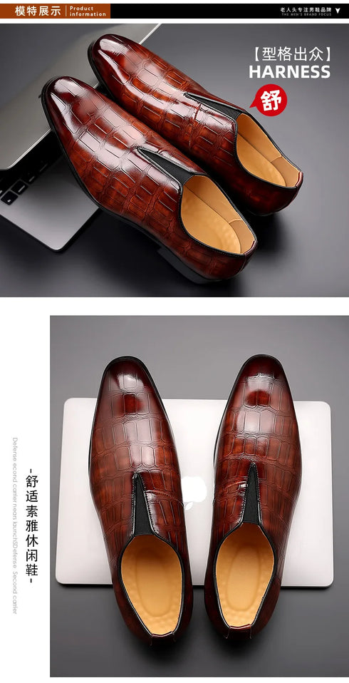 Comfortable Breathable Business Men's Loafers - Classic Low-Cut PU Leather Oxfords with Square Toe for Casual and Formal Occasions