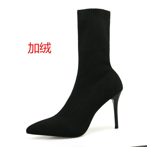 Sexy Sock Boots Knitting Stretch High Heels for Women Fashion Shoes Ankle Boots