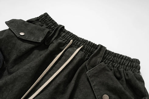 Heavy Industry Tie Dyed Canvas Washed Shell Shorts for Men and Women Wide Leg Baggy Cargo Shorts