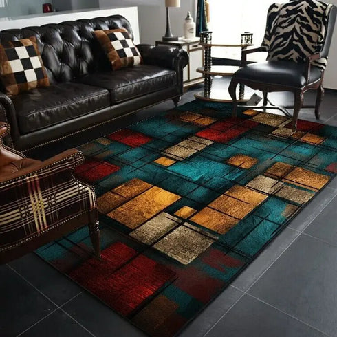 Abstract Geometric Large Rugs for Living Room Nordic Retro Home Mats Non-Slip Washable Carpet