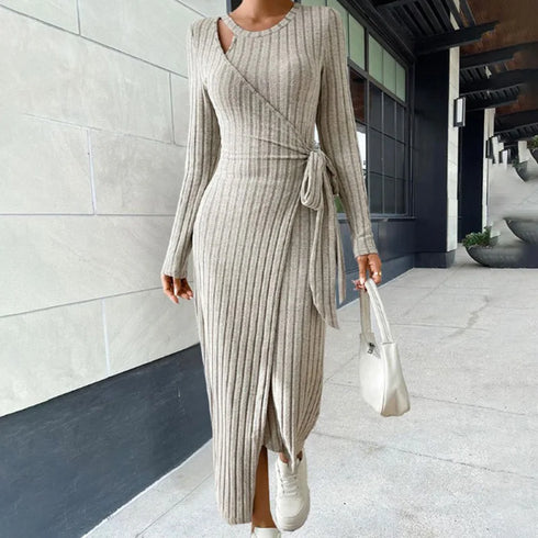 Women Knitting Loungewear Maxi Dress Autumn Winter Party Dress