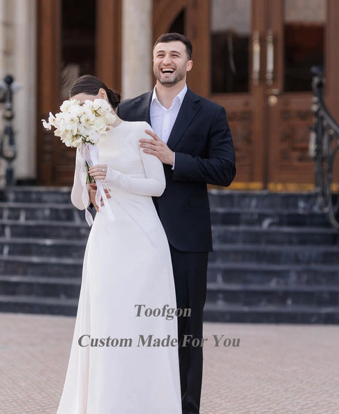 Modest Muslim Wedding Dresses For Bride High Neck Long Sleeves