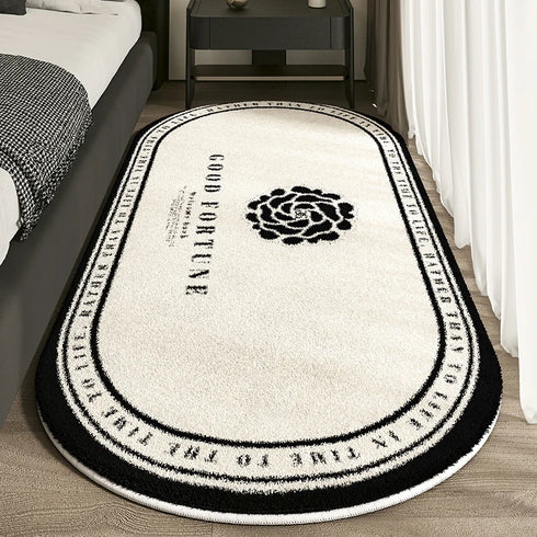 Cashmere Imitated French Oval Bed Rug for Living Room and Study, Dirt Resistant Non-Slip Carpet