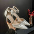 Comemore White Wedding Bridesmaid Satin Pumps with Rhinestones