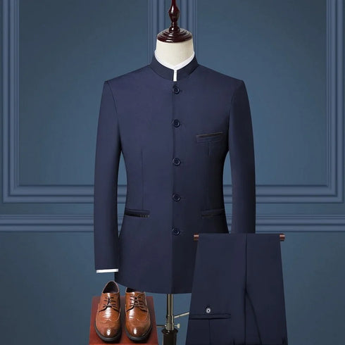 Chinese Style Slim Fit Wedding Suit Set for Men