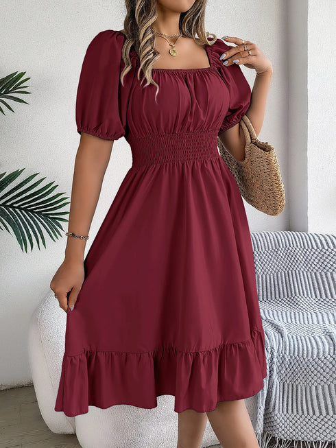 Women's Midi Dresses Casual Square Neck Ruffle Edge Dress