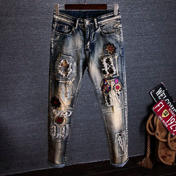 Mens Distressed Boyfriend Vintage Washed Jeans Pants Fashion