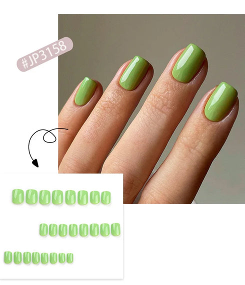 Glossy Solid Color Short Square Detachable Fake Nails Set - Wearable Finished Press On Nails with Glue for Effortless Nail Art Enjoyment