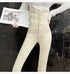 Beige Super High Waist Pencil Jeans Women Korean Slim Denim Pants