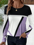 Casual Women's Geometric Print Long Sleeve T-Shirt Loose Fit O-Neck Tee