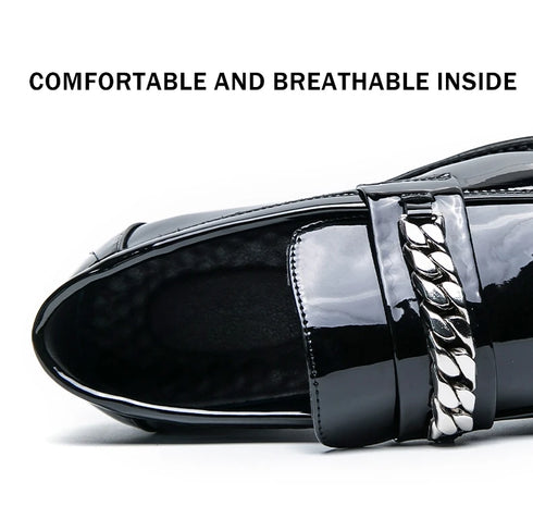 Men's Thick Sole Patent Leather Oxfords - Stylish Slip-On Derby Shoes for Casual and Formal Occasions, Height Increasing Loafers for Ultimate Comfort and Fashion