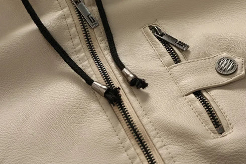 Men's Cozy Thickened Fleece Lined Winterproof Leather Jacket with Hood - Durable Casual Outerwear for Ultimate Warmth and Style