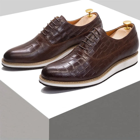 Genuine Leather Snake Pattern Casual Lace-Up Shoes for Men