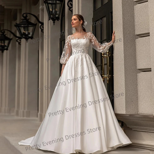Luxury Lace Appliques Wedding Dresses A Line Formal Gowns
