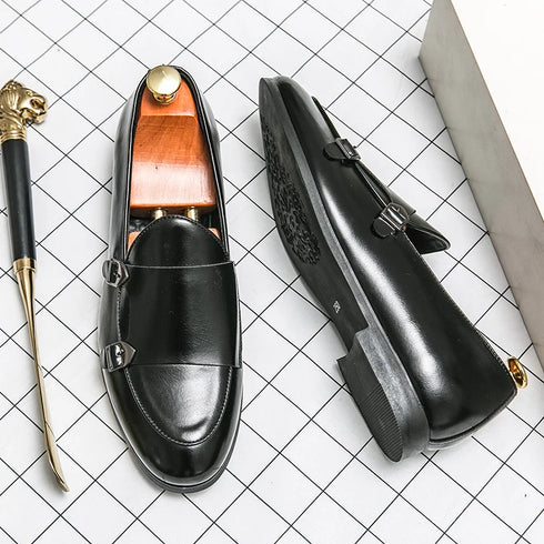 Men's Leather Formal Monk Shoes for Business Office and Wedding Events