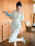 Work Style Striped Floral Formal Occasion Dress Women Clothes