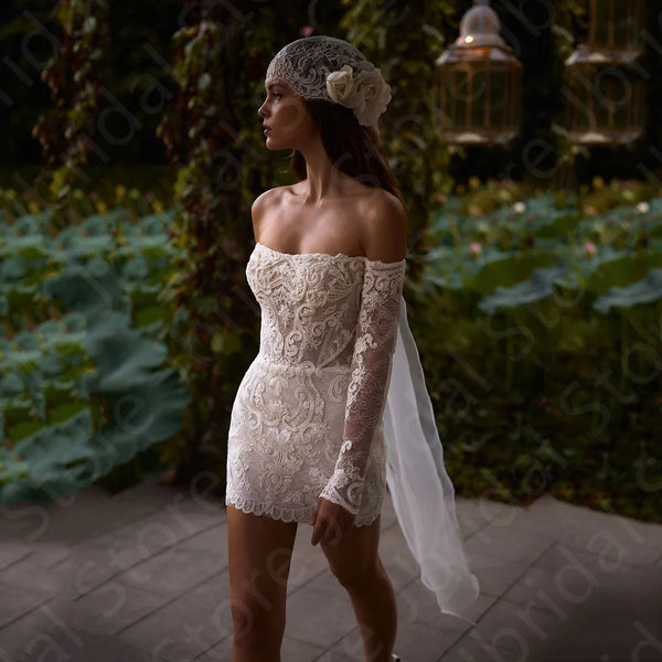 Customized Gorgeous Wedding Dresses Two Pieces Bridal Gowns Off Shoulder Sleeve Lace Gown with Skirt