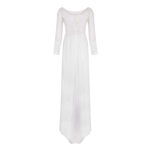 Long-Sleeved See-Through Lace Wedding Dress for Bridesmaid and Evening Events