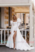 Customized Pure White Satin Long Puff Sleeves Wedding Dress A-Line Open Back Square Collar