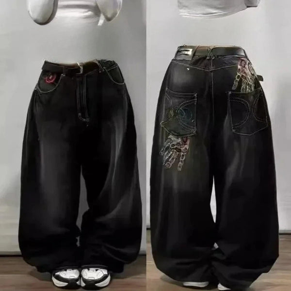 Baggy Jeans Women Wide Leg High Waist Vintage Washed Print Streetwear Casual Everyday Relaxed Fit