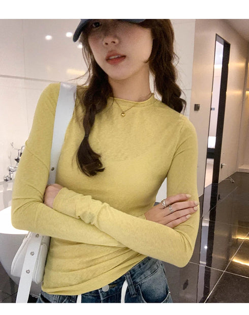 Slim Fit Long Sleeve O Neck T Shirt for Women Casual Streetwear Tops