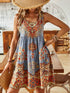 Plus Size Summer Printed Pleated Sleeveless V Neck Dress for Women