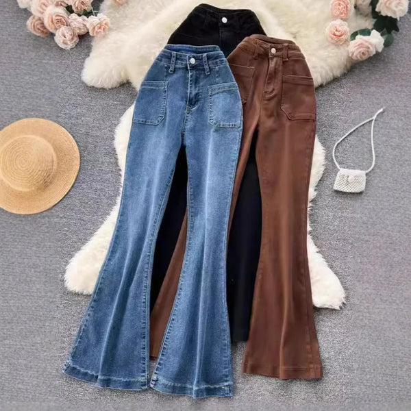 Flare Jeans For Women High Waist Boot Cut Vintage Distressed Denim Trousers