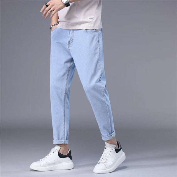 Men's Streetwear Skinny Jeans Korean Stretch Casual Denim Trousers