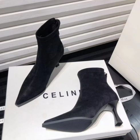 High Heels Ankle Boots Women Leopard Pointed Toe Fashion