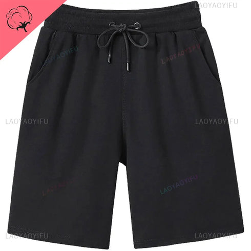 Summer Fashion Cotton Men Casual Shorts Drawstring Waist Comfortable Knee Length