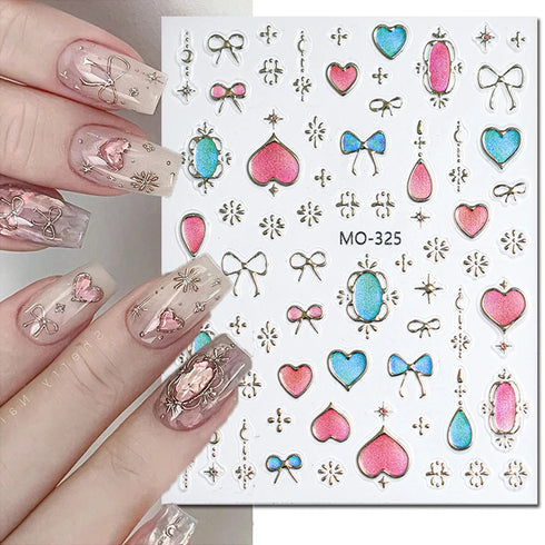 5D Embossed Nail Art Stickers - Semi-Transparent White Bowknots Adhesive Sliders for Creative Manicure Decorations and Nail Art Accessories