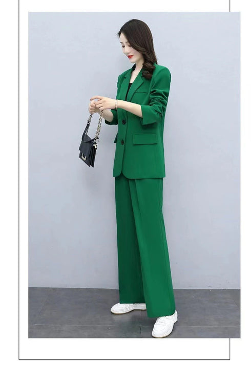 Chic Women's Blazer and Wide Leg Pants 2 Piece Set - Stylish Office Lady Casual Loose Suit Jacket and Trousers Outfit for Spring and Autumn