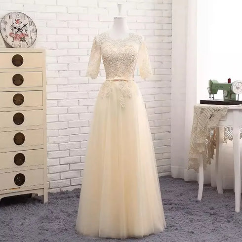 Bridesmaid Dress Elegant Floor-Length Organza Backless Lace With Built-In Bra Bridesmaid Dress Lace Appliques
