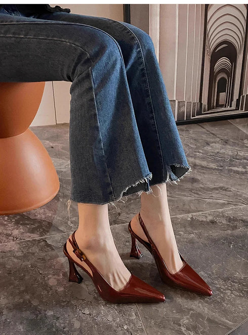 Elegant Pointed Toe Women Sandals Square Heel Strappy