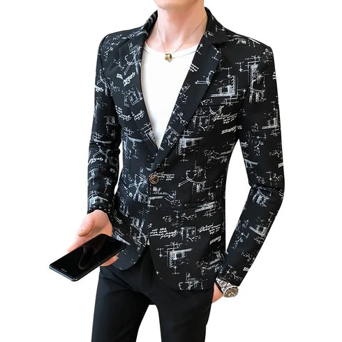 Spring Men's Printed Slim Formal Blazer Suit Jacket