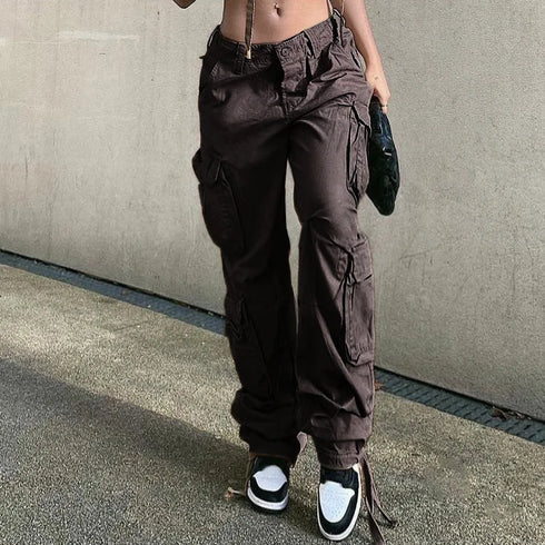 Vintage-Inspired Low Waist Y2K Cargo Pants for Women - Trendy Straight Denim Jeans with Pockets for Effortless Streetwear Looks and Fall Outfits with Jeans