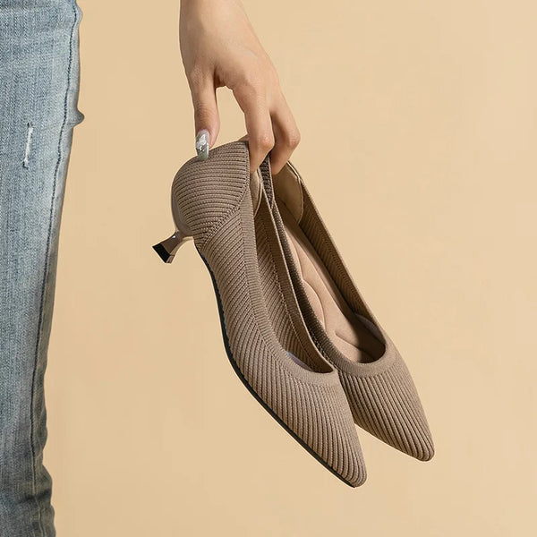 Elegant Women's High-Heeled Pumps with Breathable Knitted Design and Anti-Skid Sole