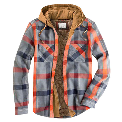 Men's Casual Plaid Hooded Zipper Jacket - Cozy Winter Outerwear for Stylish Adventures