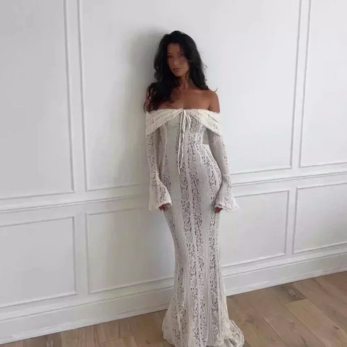 Suninheart White Off The Shoulder Bodycon Dress Wedding Guest Dress for Women